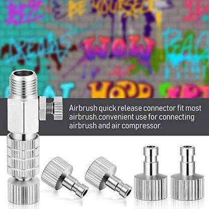 Airbrush Quick Release Coupling Adapter Kit Spray Gun Disconnect Adapter Set with 1/8 Inch 5 Male and Female Connectors and 1/8 Inch BSP Male and Female Connection with Adjustable Control Valve