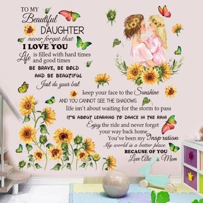 Inspirational Quote Decal for Daughter - Removable Peel & Sticker Vinyl Wall Sticker, Floral Theme for Bedroom, Playroom, Living Room - Yellow