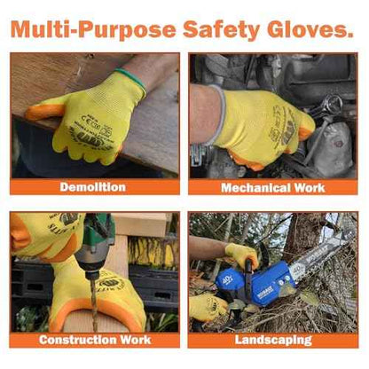 Cut-Resistant Work Gloves (12 Pack) ? Latex Grip Safety Gloves for Construction, Gardening & Warehouse Work - Extra Large