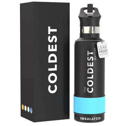 Coldest Insulated Water Bottle with Straw Lid - Stainless Steel Metal Insulated Bottle for Men & Women (Matte Black, 21 oz)
