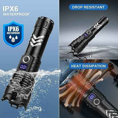 Flashlights High Lumens LED Rechargeable, 99,000 Lumen Super Bright Flashlight High Power USB Flash Light,Waterproof Handheld LED Flashlight for Camping Hiking