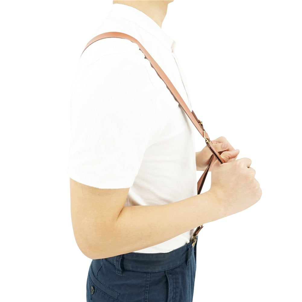 Lawevan 1 Inch Wide Suspenders for men,Soft Cattlehide Split Cow Leather,England Style, Y-shaped Adjustable 4 Braces Clips