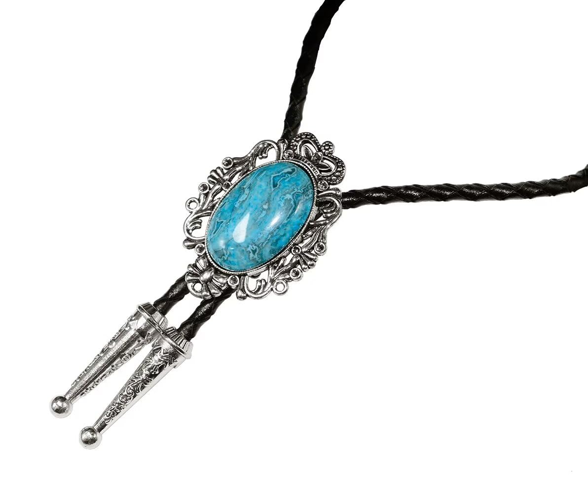 GURANSE Natural Tiger Eyes Stone Bolo tie With Art Flower Wreath Cowboy Western Style Necktie