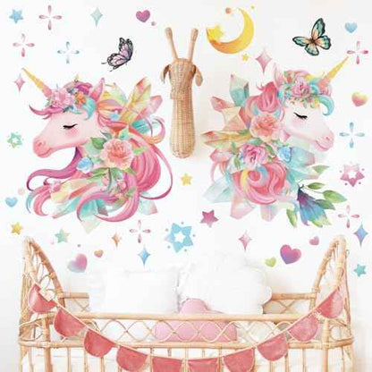 Runtoo Unicorn Wall Decals Pink Rainbow Wall Stickers for Girls Bedroom Baby Nursery Kids Room Birthday Party Decor Gifts