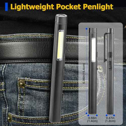2pcs Pen Flashlight - Led Rechargeable Bright Pen Light with 365nm UV Black Light Pocket Flashlight with Clip Small Magnets EDC COB Torch for Emergency Repair Outdoor Camping