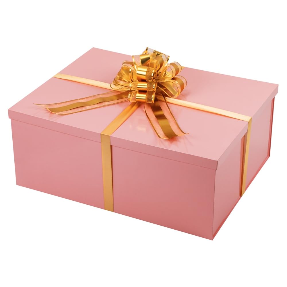 UoeRing Pink Extra Large Gift Box 1Pcs 22x17x9 inch,luxury Gift Box with Lid for Presents Birthday Christmas Valentine's Day (Includes Pull Bows,Card,Envelope,Filler)