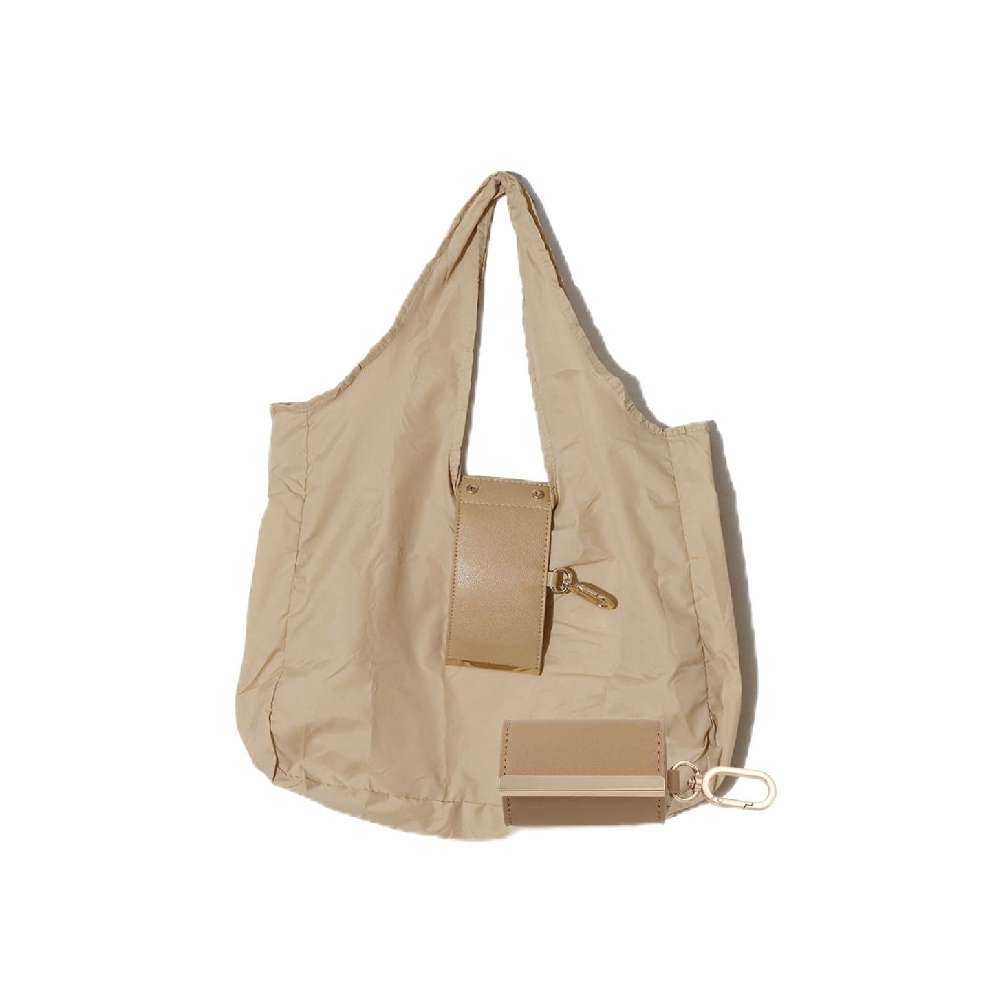 Locus Amoenus Foldable Reusable Shopping Bag Keychain, Portable Eco-Friendly Grocery Tote Bag for Women, Lightweight Travel Shopping Bag (Beige)
