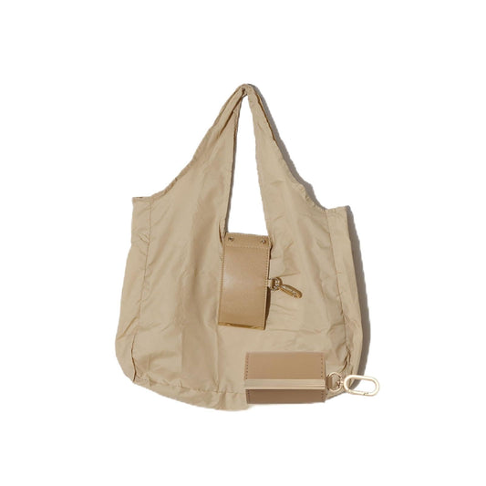 Locus Amoenus Foldable Reusable Shopping Bag Keychain, Portable Eco-Friendly Grocery Tote Bag for Women, Lightweight Travel Shopping Bag (Beige)