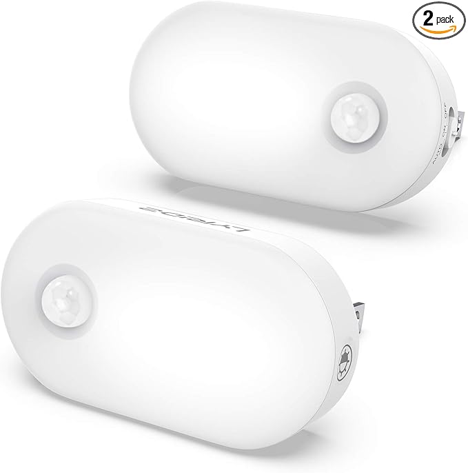 Lyridz Plug in Night Light with Motion Sensor, 120LM Superior Bright Smart Mini LED Nightlight, Cool White with Stepless Adjustable Brightness for Bathroom, Bedroom, Kitchen, Stairs, Hallway, 2 Pack
