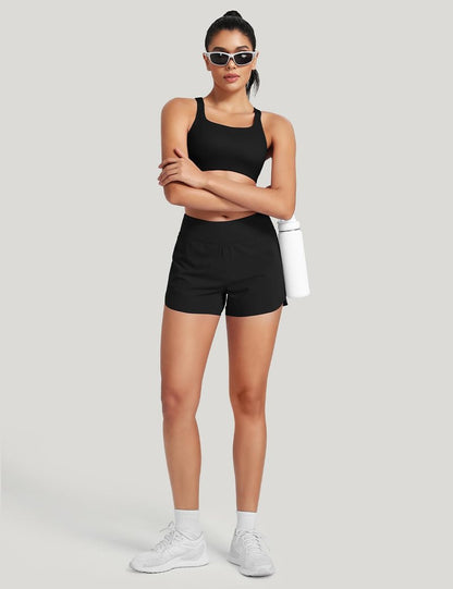 HeyNuts My Pace Athletic Shorts for Women, Upgraded Mid Waisted Running Shorts Workout Gym Shorts with Liner Spandex Shorts 3" Black M(8/10)