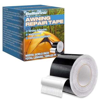 RV Awning Repair Tape, Waterproof Tent Repair Tape, Outdoor Repair Tape for Tarp, Tent, Canvas, Boat Covers, Sail Tape, Tear Repair Patch Kit, Heavy Duty 3 inches x 33 FT Tent Tape