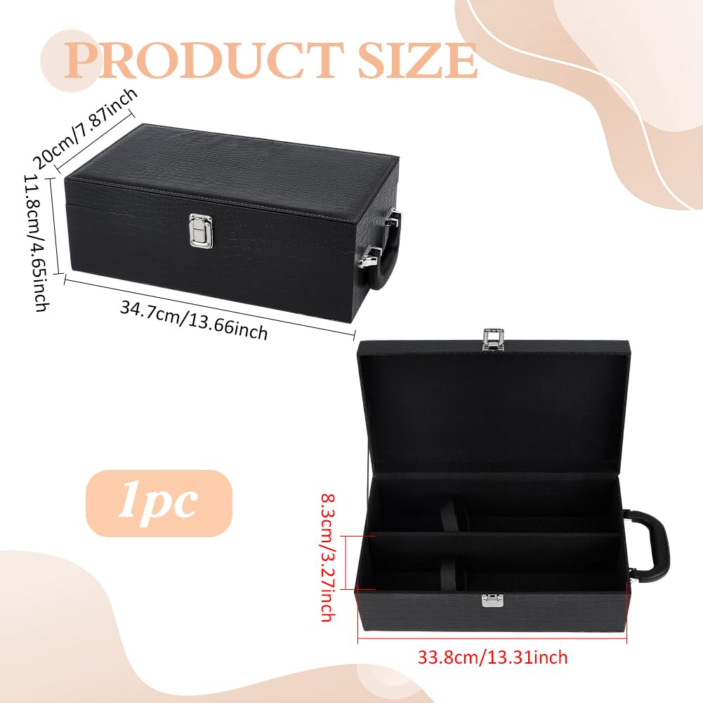 PH PandaHall Wine Gift Box, 2 Bottle Textured Leatherette Wine Carrier Case with Top Handle Bottle Storage Packaging Box for Business Gifts, Party Events, Travel, Holiday, 13.66x7.87x4.65inch, Black