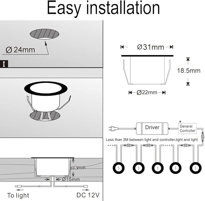 FVTLED LED Deck Lights Kit, 10pcs Φ1.22 WiFi Smart Phone Control Low Voltage Recessed RGBW Deck Lighting Waterproof Outdoor Yard Path Stair Decor, Black