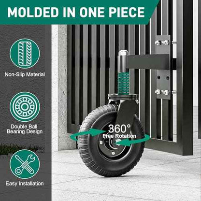 Gate Wheel, 8 Inch Heavy Duty Fence Gate Wheels for Wooden Gate and Metal Tube Gate, Support to 700 lbs, Spring-Loaded 360 Degree Rotation Gate Caster Kit - Black