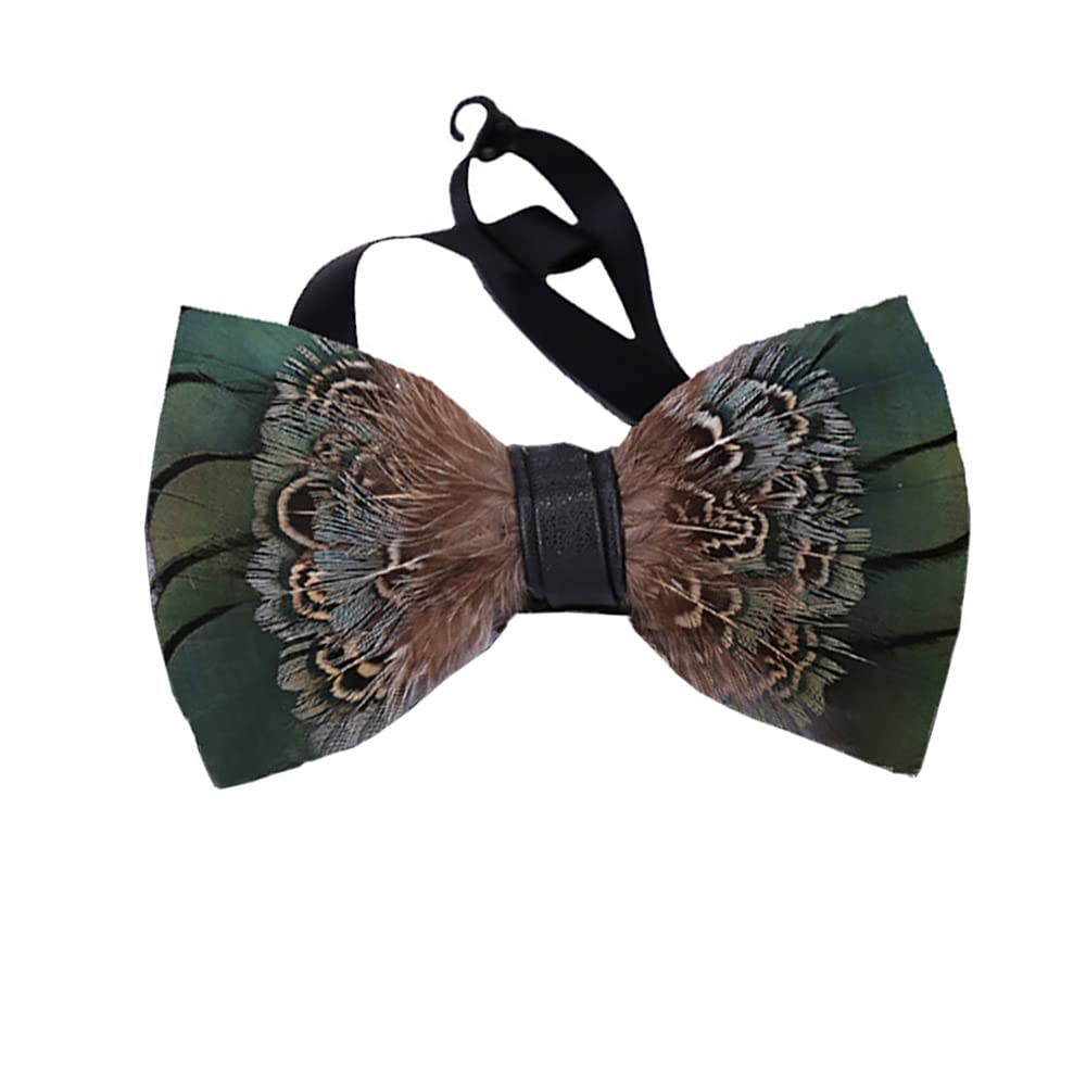Huliyhus Fashion Elegant Feather Bow Ties Party Banquet Bowties Adjustable Men's Pre-tied Bow Ties for Wedding Party (09)