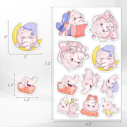Pack 50 Pcs Cute Animal Elephant Stickers for Water Bottles Waterproof Laptop Luggage Cup Computer Scrapbooking Teens Adults Girls Boys Aesthetic Sticker Packs Small Vinyl Decals