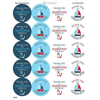 1.9 Inch Thank You Stickers Baby Shower Favor Nautical Boy 60 Labels Navy Blue Red