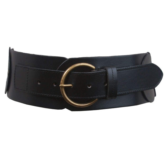 Beltiscool Ladies 3" (75 mm) Wide High Waist Round Disk Linked Braided Cowhide Top Full Grain Leather Belt, Black | 37"