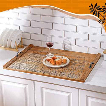 Wooden Noodle Board Stove Top Cover with Handles for Electric Stove 30" x 22" Pine Wooden Stoves Cover for Gas Burners Decorative Tray for Kitchen Counter Space