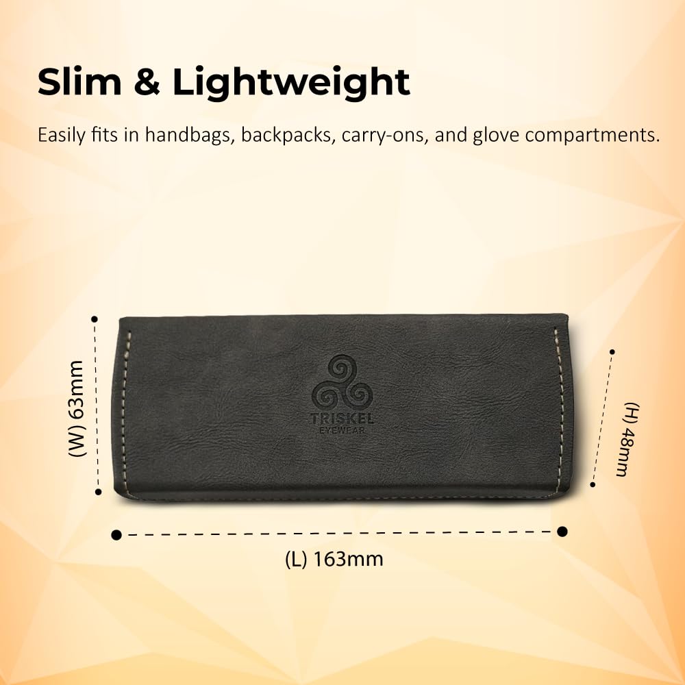 TRISKEL EYEWEAR Handmade Double Sunglasses Case, Premium PU Leather with Soft Flocking Lining (Warm Charcoal)