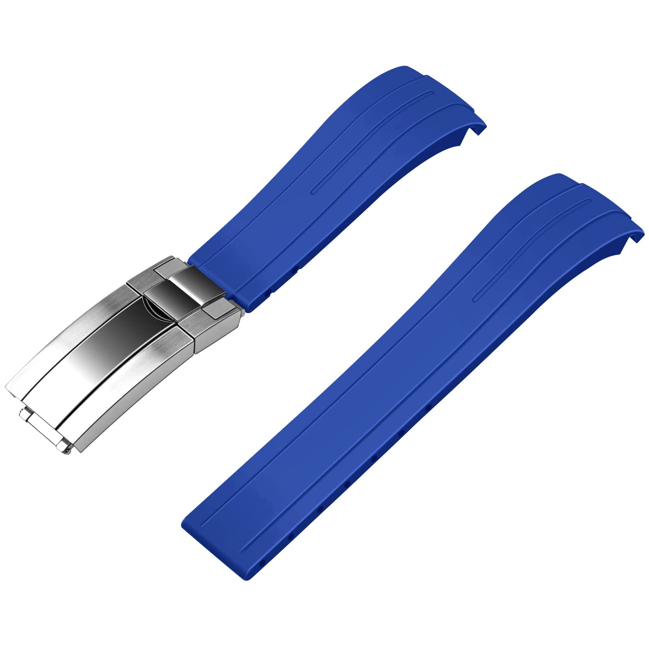 YISIWERA 22mm Curved Ends Watch Band Silicone, Tapered Rubber Watch Bands Strap for Men Women with Polised Double Lock Diving Buckle Blue