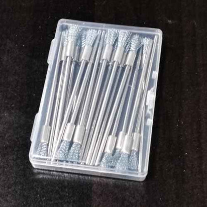 Luo ke 20 Pcs Extended Stainless Steel Cleaning End Brushes, 1/8'' Extra Long Shank Pen Shape Rust Paint Removal Bits Wire Brush for Rotary Tools