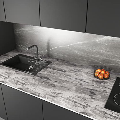 CRE8TIVE Stained Grey Concrete Wallpaper Cement Textured Wallpaper Stick and Peel Self Adhesive Removable Metallic Concrete Contact Paper for Countertops Waterproof Kitchen Backsplash Cabinets 12"x80"