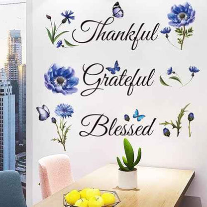 Inspirational Sticker Quote Grateful Thankful Blessed Removable Peel and Sticker Religious Wall Decor Blessed Wall Sign Inspirational for Kitchen Living Room Dining Room.