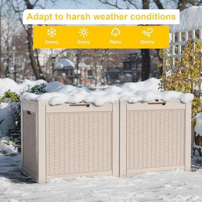 DRATO 31 Gallon Deck Box, Outdoor Storage Box for Patio Cushion, Garden Tools, Waterproof Resin Storage Box (Light Brown)