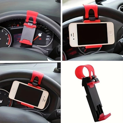 Universal Steering Wheel & Bike Phone Holder|Durable Adjustable Clip Mount for Car, Motorcycle,Bicycle|Non-Slip Phone Stand (4-7 Inch Screens),Blue.
