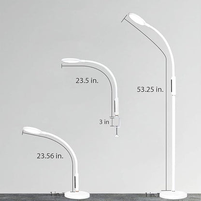 Syrinx 3 in 1 LED Floor Lamp, Desk Lamp, Clamp-on Lamp With Remote Control, 5 Brightness Levels & 5 Colors Temperatures, Dimmable, Adjustable Gooseneck Pole Lamp for Living Room Office Bedroom - White