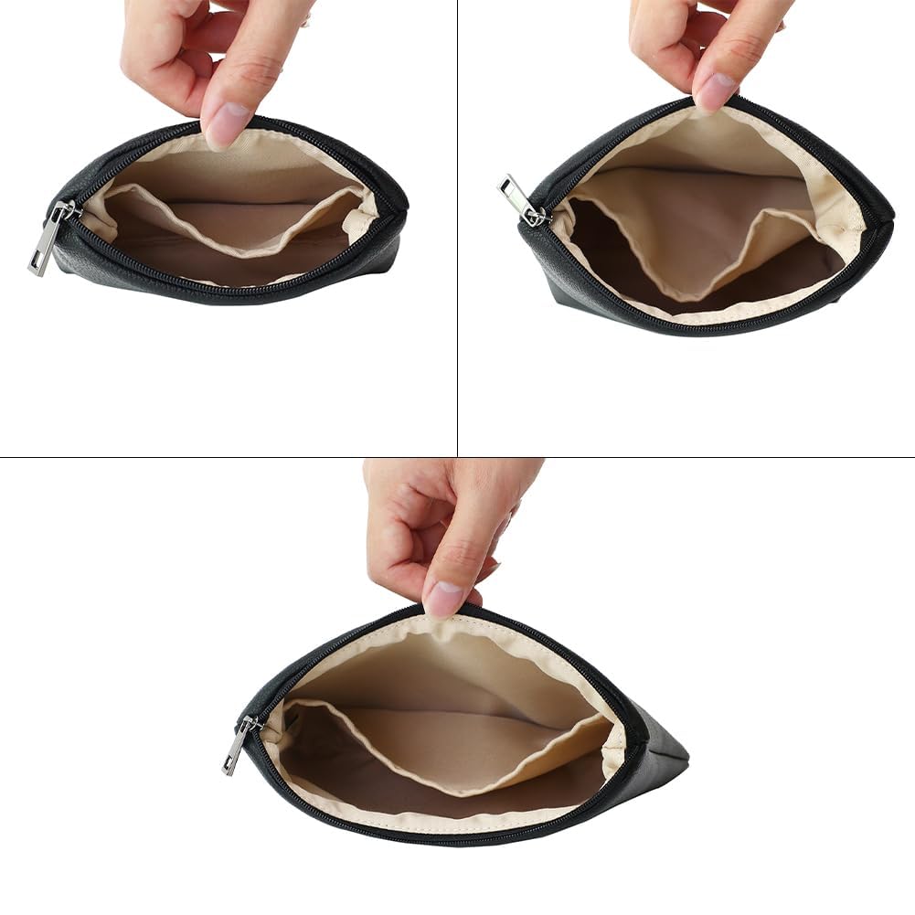BBORGDC Small Cosmetic Bag Set of 3 for Purse, Black PVC Leather Cosmetic Pouches, 3 Sizes Zipper Organizer for Travel & Toiletries, Daily Bag Organizer, Gift for Women