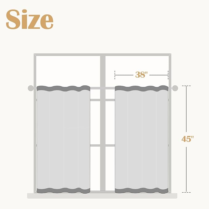 jinchan Striped Linen Kitchen Curtains 45 Inches Tier Curtains Farmhouse Modern Cafe Style Small Window Treatments Airy Light Filtering Rod Pocket for Living Room Bathroom 2 Panels Charcoal Grey