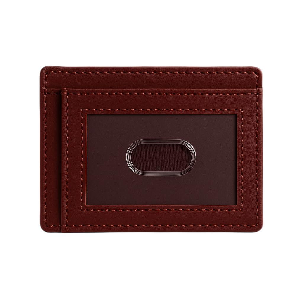 PavinCrafter Slim Leather Wallet for Men & Women – Minimalist Front Pocket Card Holder, Small Money Clip Wallet, Genuine Leather Credit Card Case (Wine)