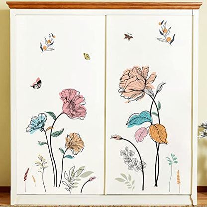 wondever Watercolor Flower Wall Stickers Colorful Wildflower Floral Peel and Stick Wall Art Decals for Living Room Bedroom TV Wall