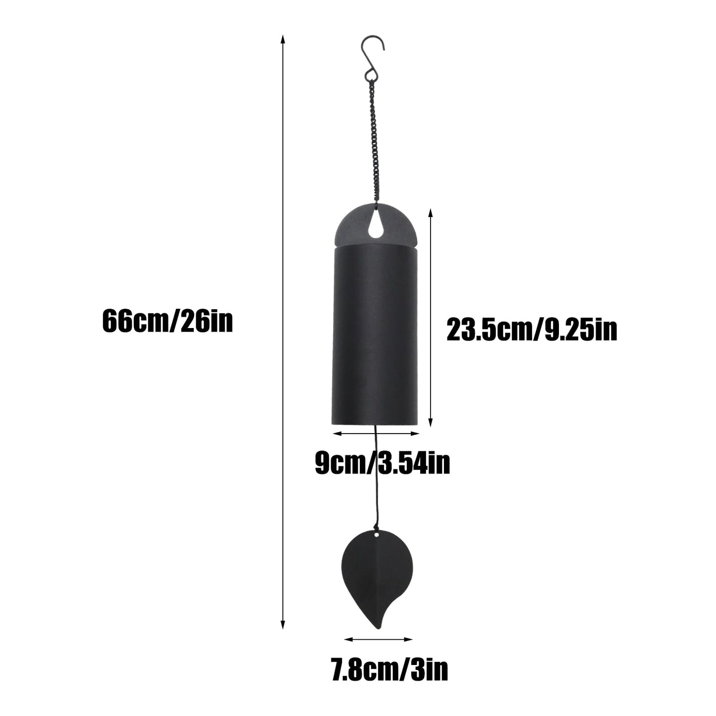 urmetimern Wind Chimes for Outside Deep Tone Large Metal Cylinder Memorial Wind Chime Unique Serenity Bell with Deep Resonance for Garden Patio Yard Porch Outdoor Decor, Black