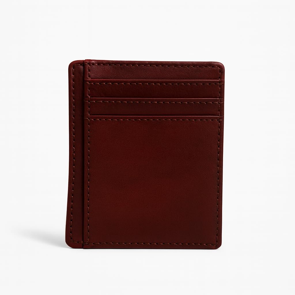 PavinCrafter Slim Leather Wallet for Men & Women – Minimalist Front Pocket Card Holder, Small Money Clip Wallet, Genuine Leather Credit Card Case (Wine)