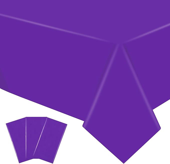 3 Packs Disposable Purple Tablecloths 54 x 108 inch Rectangular Plastic Table Cloth for Parties Waterproof Table Cover for Wedding Outdoor Picnic Birthday Party Decoration