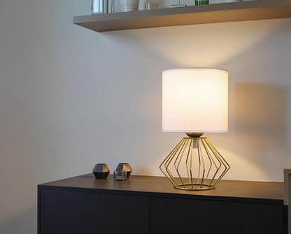 Hamilyeah Table Lamps Set of 2, Modern Bedside Lamps with White Fabric Shade, Industrial Night Stand Lamps with On/Off Switch, Gold Simple Lamp for Bedroom, Living Room