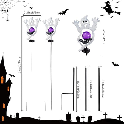 Viveta Solar Halloween Lights, 2 Pack Ghost Solar Lights Outdoor with Color Changing Crackle Glass Ball for Halloween Decorations Outdoor Garden Yard