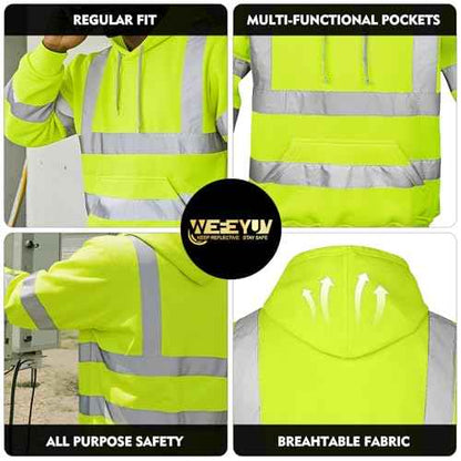 wefeyuv Hi Vis Men's Solid Color Reflective Visibility Sweatshirts Pullover