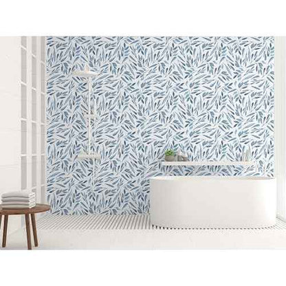 HAOKHOME Blue Wallpaper Peel and Stick Boho Leaves Removable Vinyl Self Adhesive Contact Paper17.7in x 9.8ft