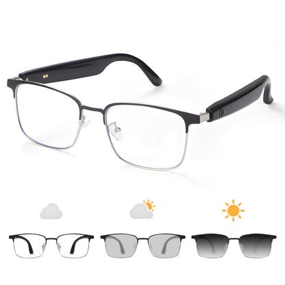 Bluetooth Audio Smart Glasses, Blue Light Glasses for Women Men, Remote Shooting, Open Ear Sound Mic & Speakers, Magnetic Charging, Color-Changing Polarized Sunglasses Lenses, Voice Assistant（GS06S)