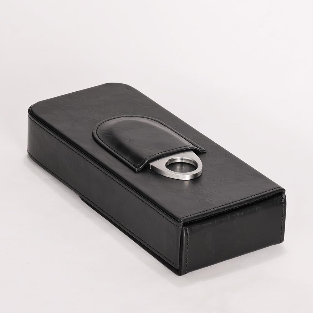 MIVLXLX Leather Cigar Case -Thick cedar travel humidor, Cedar Wood Lined Cigar Humidor with Silver Stainless Steel Cutter