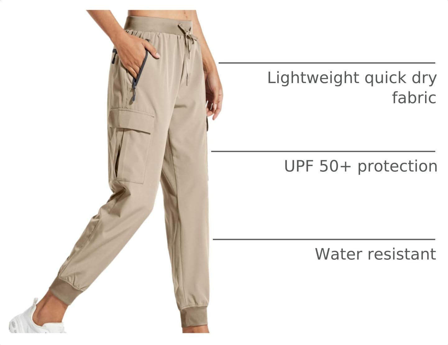 Libin Women's Cargo Joggers Lightweight Quick Dry Hiking Pants Athletic Lounge Casual Travel, Medium Khaki XXL