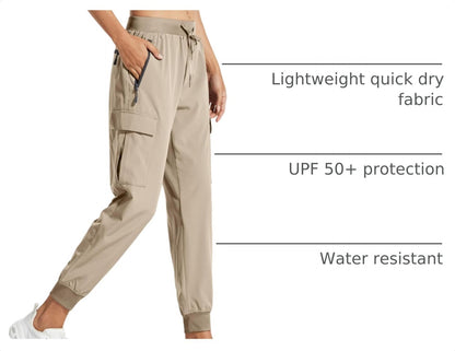 Libin Women's Cargo Joggers Lightweight Quick Dry Hiking Pants Athletic Lounge Casual Travel, Medium Khaki XXL