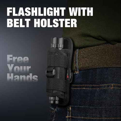 ULTRAFIRE Tactical Flashlight with Holster for Duty Belt, 1000 High Lumen Police Flashlight with Belt Holster, Rechargeable Law Enforcement Flashlight, 3 Modes Security Flashlights WF-501BX