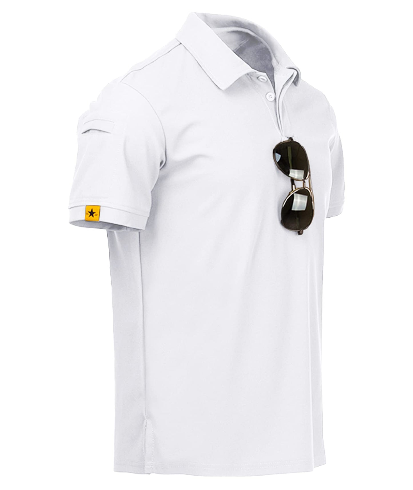 ZITY Mens Polo Shirt Short Sleeve Sports Tactical T-Shirt Athletic Golf Polos Daily Casual Stylish Collared Shirts for Men White Medium