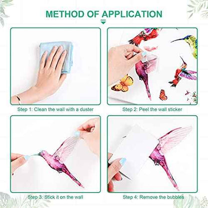 Zonon Hummingbirds Wall Decals Peel and Stick Birds Vinyl Wall Stickers Butterfly Flowers Colorful Hummingbird on The Tree Branch Flower Decals Garden Living Room Bedroom TV Decorations