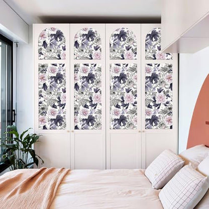 GeRRiT 17.32"x118" Purple Peel and Stick Wallpaper Watercolor Floral Wall Paper Self-Adhesive Contact Paper for Bedroom Bathroom